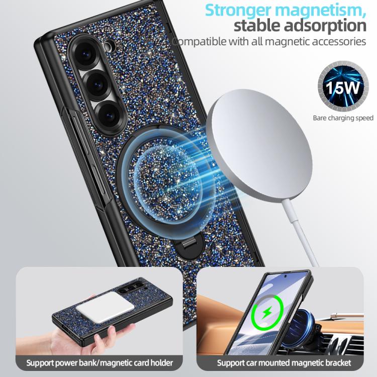 For Samsung Galaxy Z Fold7 5G VIETAO Flash Diamond Privacy Tempered Glass Integrated Magnetic Bracket Phone Case