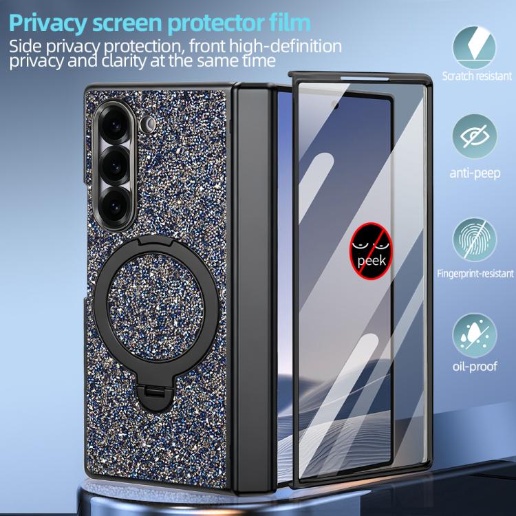 For Samsung Galaxy Z Fold7 5G VIETAO Flash Diamond Privacy Tempered Glass Integrated Magnetic Bracket Phone Case