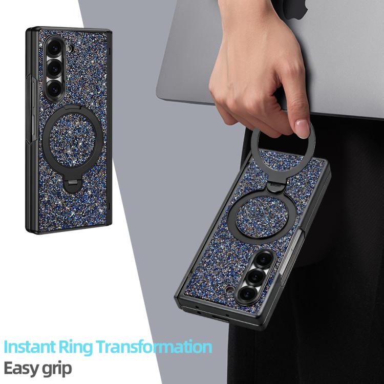 For Samsung Galaxy Z Fold7 5G VIETAO Flash Diamond Privacy Tempered Glass Integrated Magnetic Bracket Phone Case