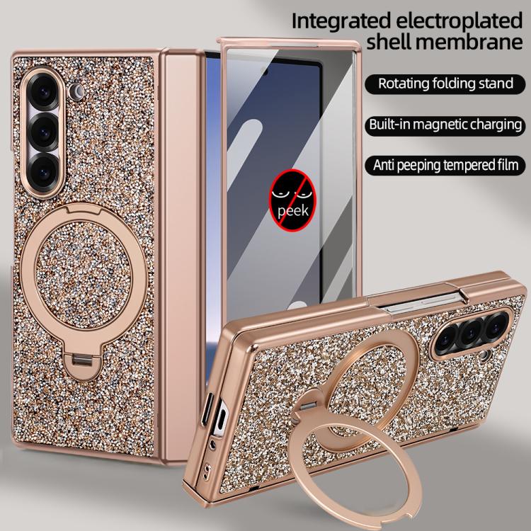For Samsung Galaxy Z Fold7 5G VIETAO Flash Diamond Privacy Tempered Glass Integrated Magnetic Bracket Phone Case