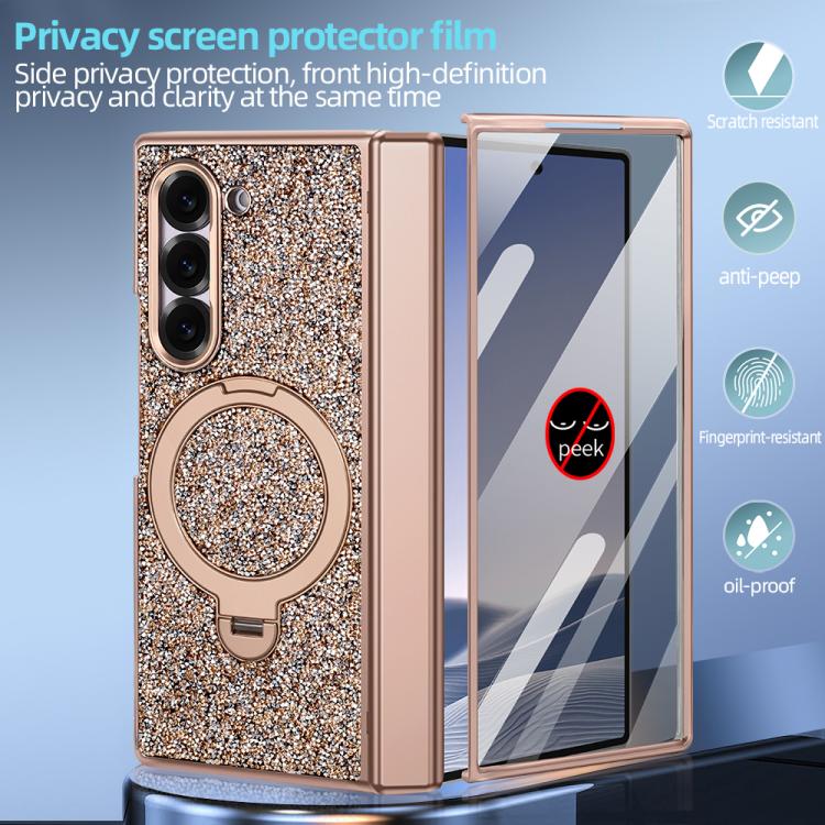 For Samsung Galaxy Z Fold7 5G VIETAO Flash Diamond Privacy Tempered Glass Integrated Magnetic Bracket Phone Case