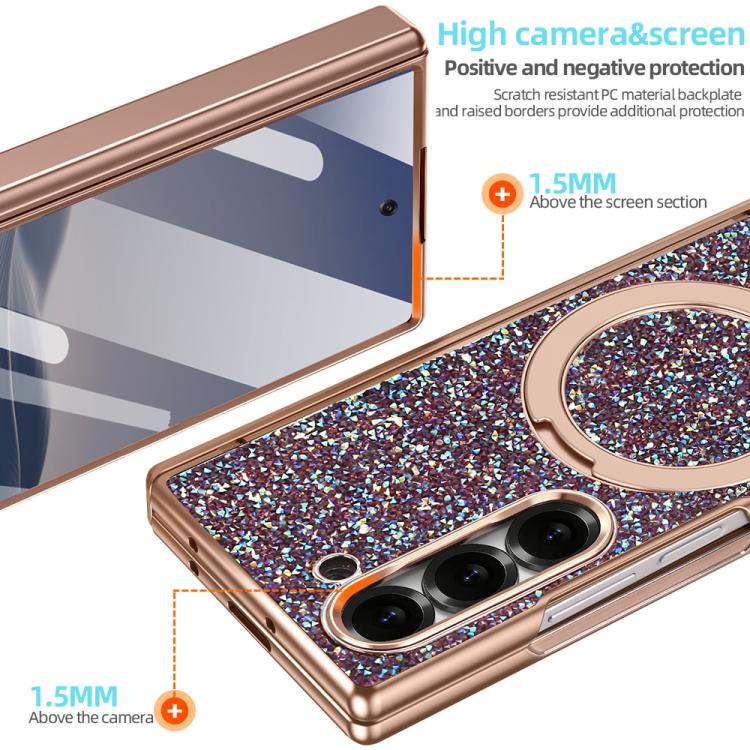 For Samsung Galaxy Z Fold6 5G VIETAO Flash Diamond Privacy Tempered Glass Integrated Magnetic Bracket Phone Case