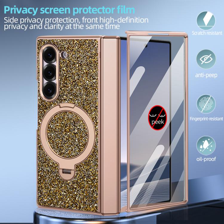 For Samsung Galaxy Z Fold6 5G VIETAO Flash Diamond Privacy Tempered Glass Integrated Magnetic Bracket Phone Case