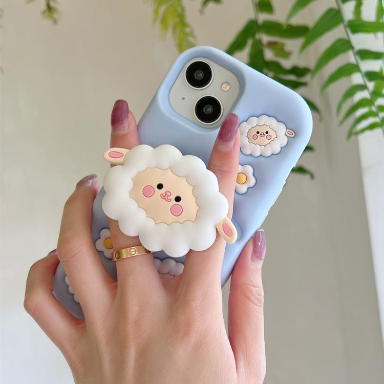 For iPhone 14 Pro 3D Cartoon Holder Full Coverage Shockproof Silicone Phone Case - Little Sheep