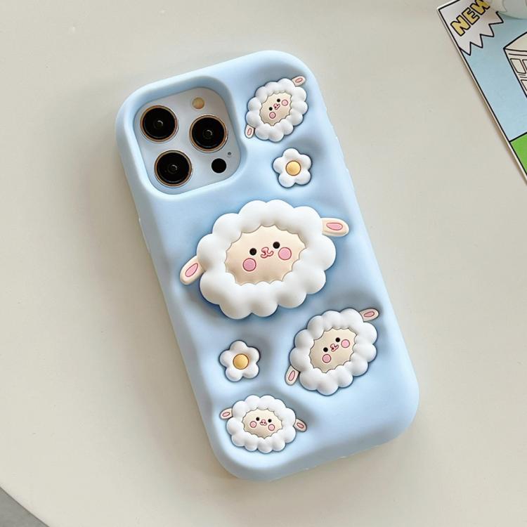 For iPhone 13 Pro Max 3D Cartoon Holder Full Coverage Shockproof Silicone Phone Case - Little Sheep