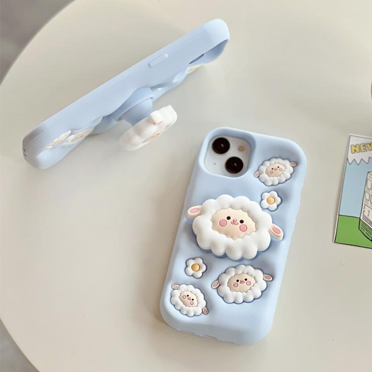 For iPhone 13 3D Cartoon Holder Full Coverage Shockproof Silicone Phone Case - Little Sheep