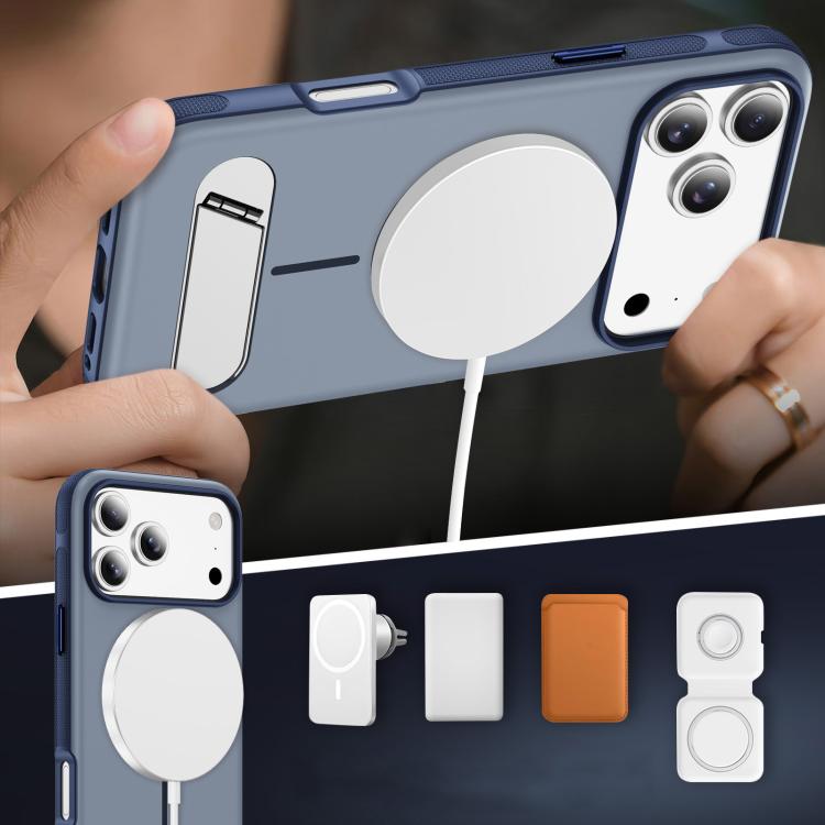 For iPhone 17 Pro Max Two-colors Imitation Original Magnetic Phone Case with Holder