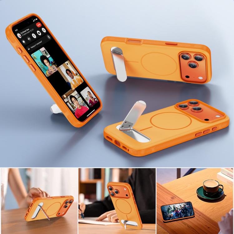 For iPhone 17 Pro Two-colors Imitation Original Magnetic Phone Case with Holder
