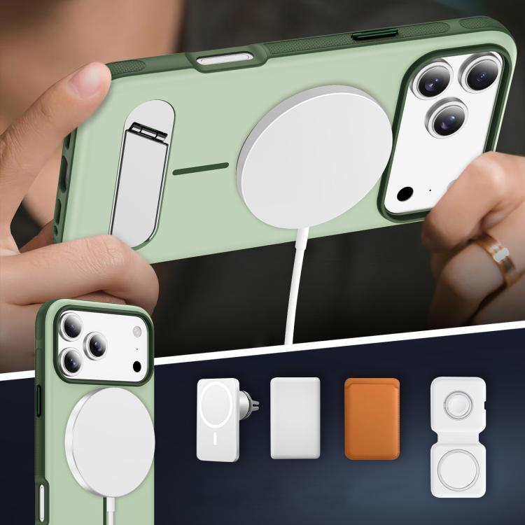 For iPhone 17 Pro Two-colors Imitation Original Magnetic Phone Case with Holder