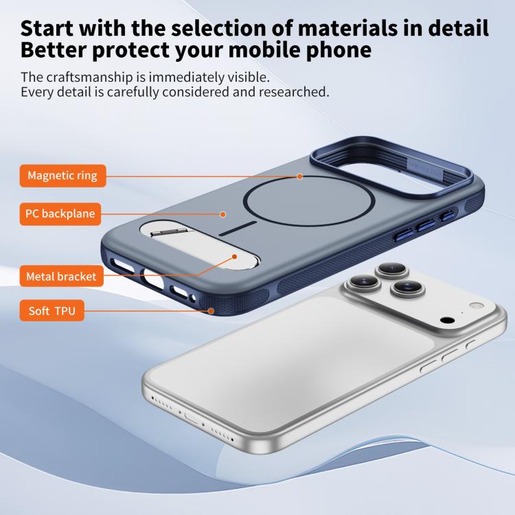 For iPhone 17 Pro Two-colors Imitation Original Magnetic Phone Case with Holder