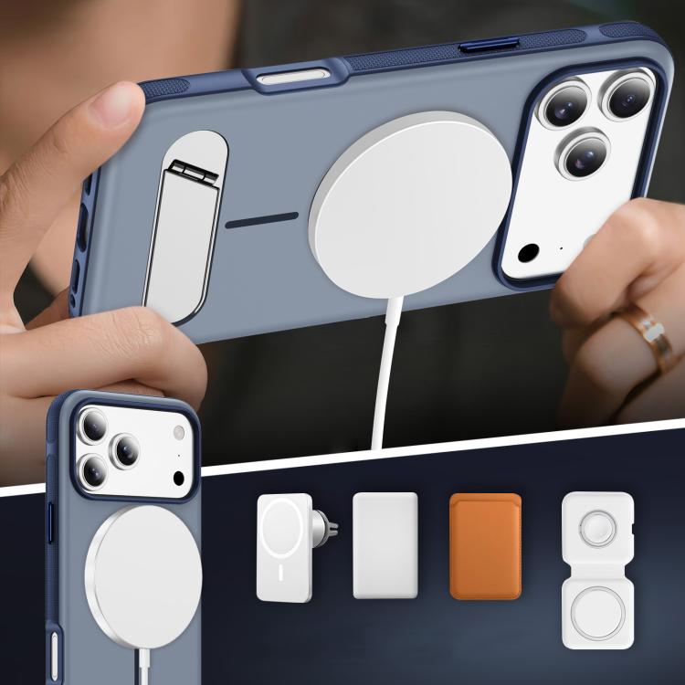 For iPhone 17 Pro Two-colors Imitation Original Magnetic Phone Case with Holder
