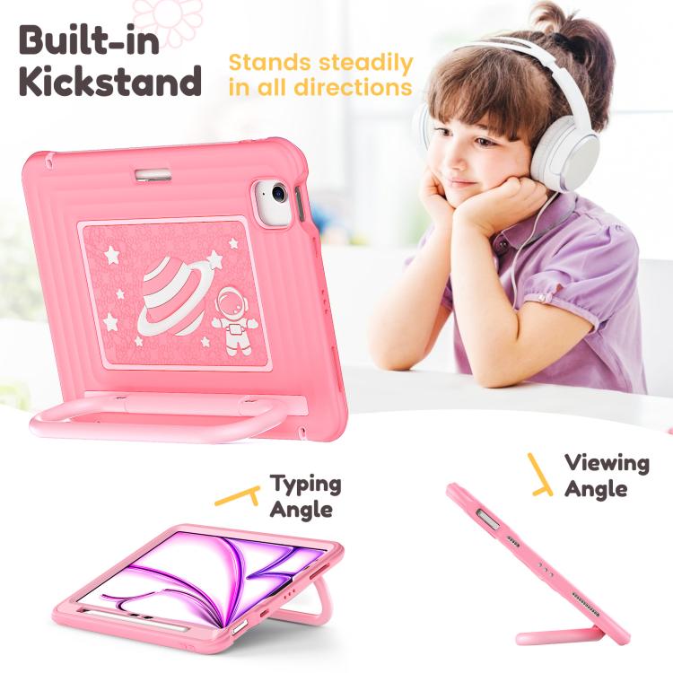 For iPad Air 11 2026 / 2025 / 2024 Handle Holder Silicone Hybrid PC Tablet Case with Shoulder Strap