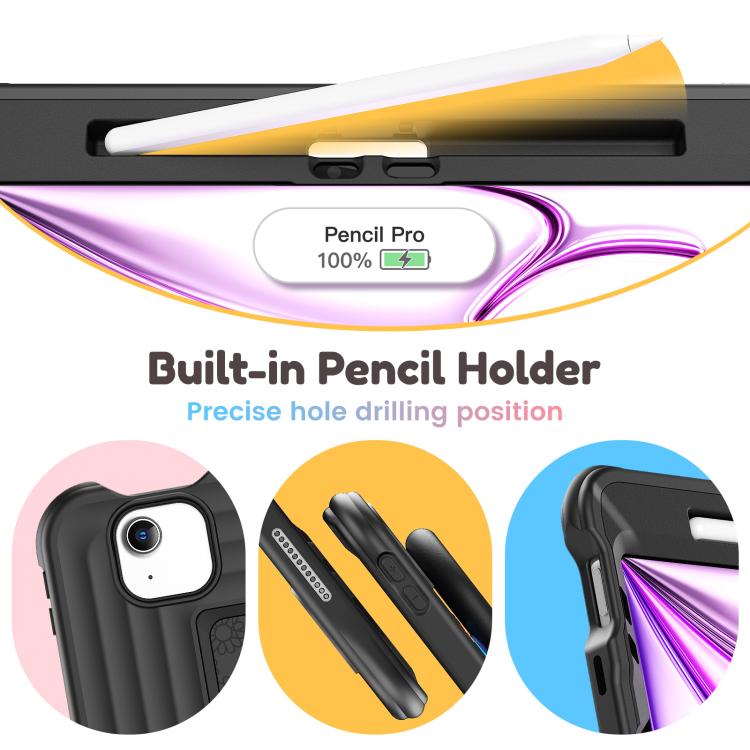 For iPad Air 11 2026 / 2025 / 2024 Handle Holder Silicone Hybrid PC Tablet Case with Shoulder Strap