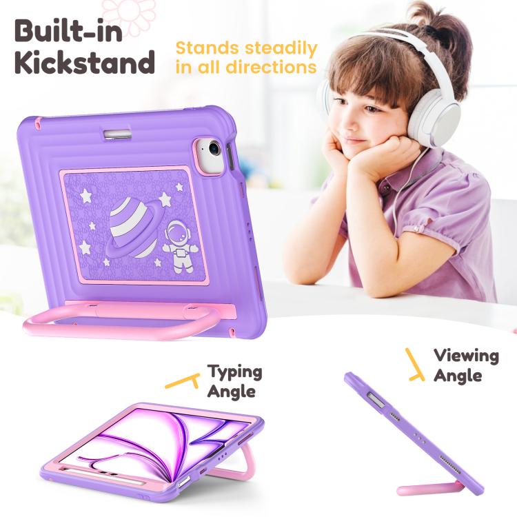 For iPad Air 11 2026 / 2025 / 2024 Handle Holder Silicone Hybrid PC Tablet Case with Shoulder Strap