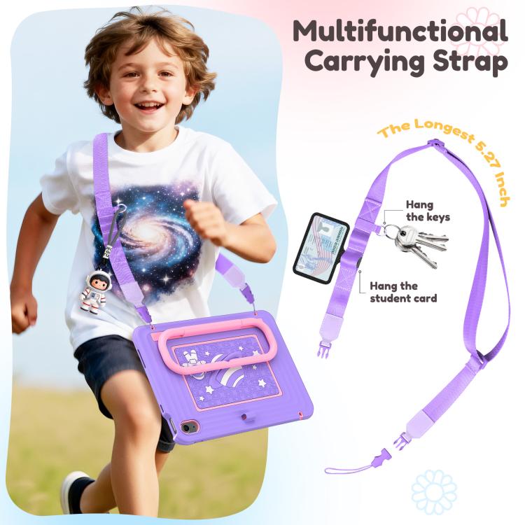 For iPad 2025 / 2022 Handle Holder Silicone Hybrid PC Tablet Case with Shoulder Strap