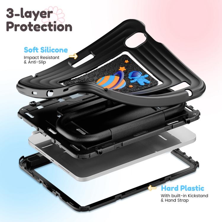 For iPad mini 2024 / mini 6 Handle Holder Silicone Hybrid PC Tablet Case with Shoulder Strap