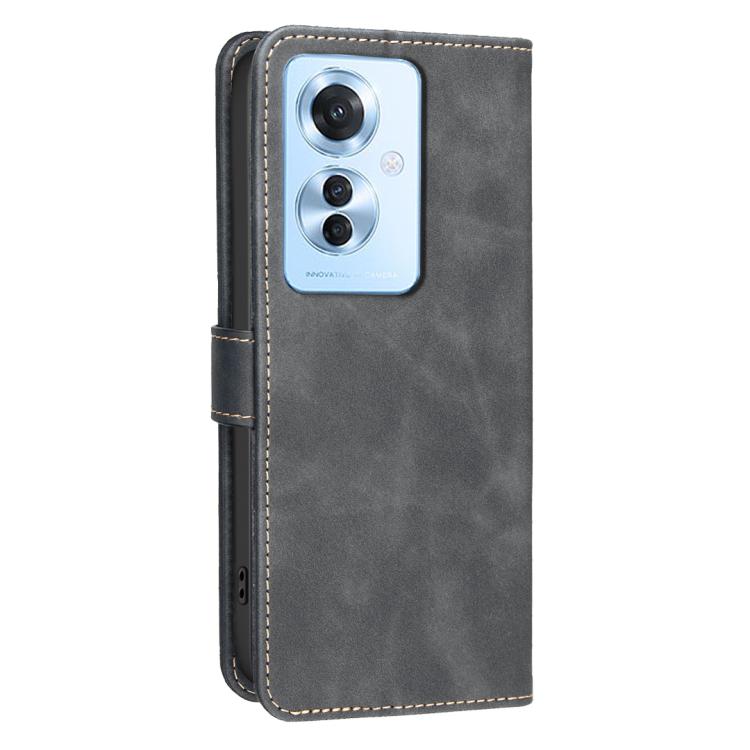 For OPPO Reno11 F Solid Color Calfskin Texture RFID Vegan Leather Phone Case