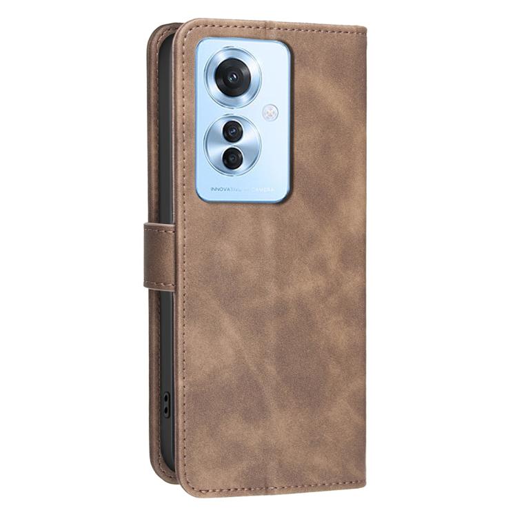 For OPPO Reno11 F Solid Color Calfskin Texture RFID Vegan Leather Phone Case