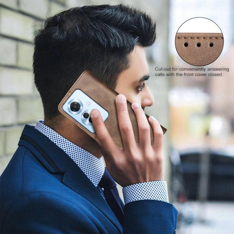 For OPPO Reno11 F Solid Color Calfskin Texture RFID Vegan Leather Phone Case