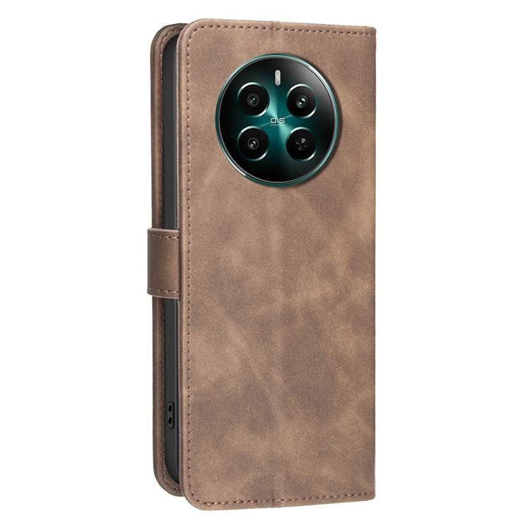 For Realme 12+ 5G Solid Color Calfskin Texture RFID Vegan Leather Phone Case
