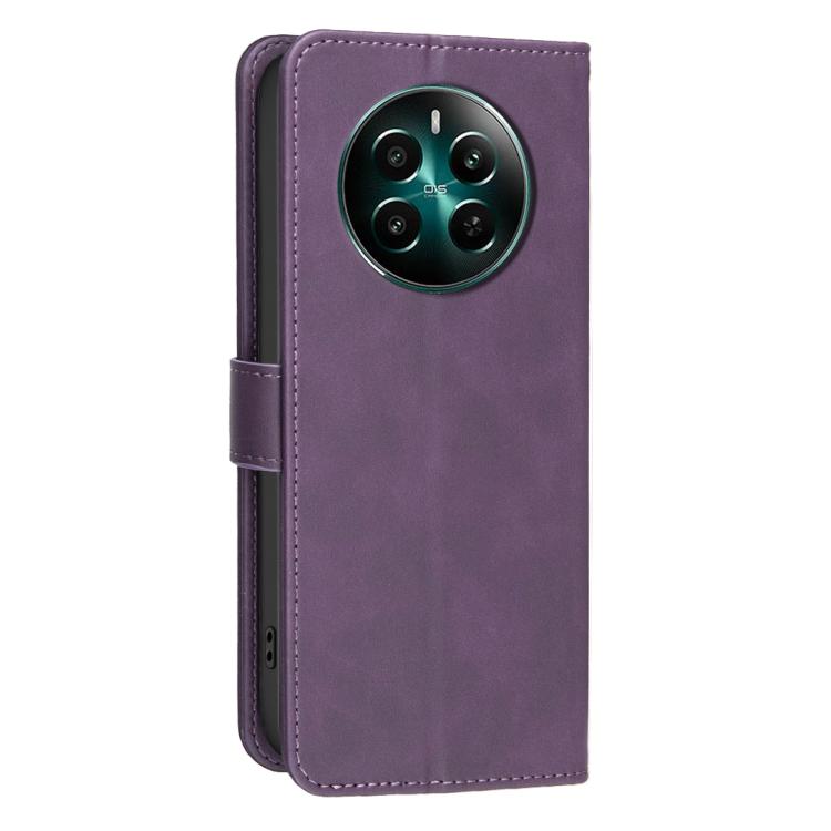 For Realme 12+ 5G Solid Color Calfskin Texture RFID Vegan Leather Phone Case