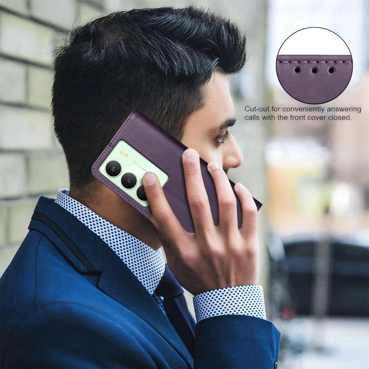 For Realme 14X Global Solid Color Calfskin Texture RFID Vegan Leather Phone Case