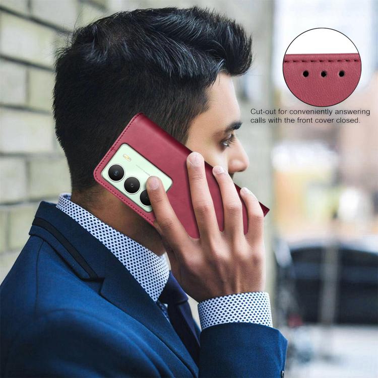 For Realme 14X Global Solid Color Calfskin Texture RFID Vegan Leather Phone Case