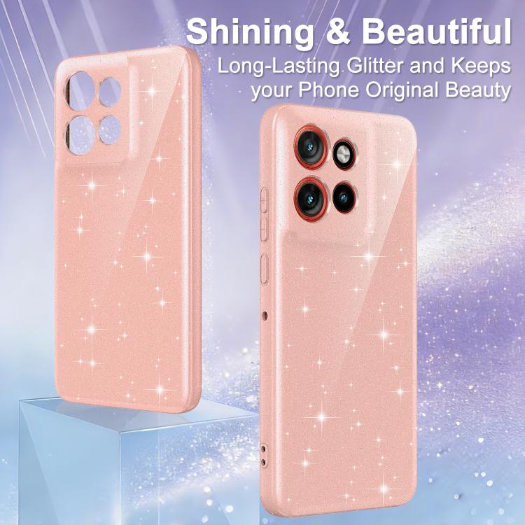 For Motorola Edge 60 Neo / 50 Neo 5G Fine Hole Glossy Glitter Magnetic TPU Phone Case with Same Color Hand Strap