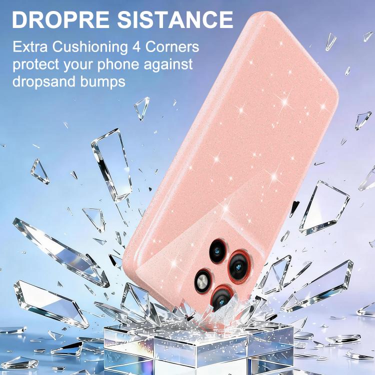 For Motorola Edge 60 Neo / 50 Neo 5G Fine Hole Glossy Glitter Magnetic TPU Phone Case with Same Color Hand Strap