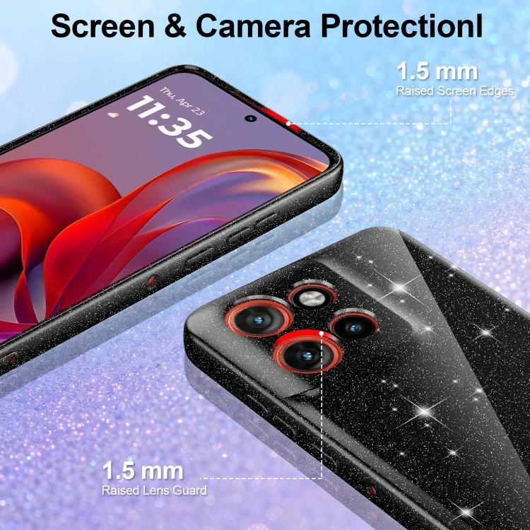For Motorola Edge 60 Neo / 50 Neo 5G Fine Hole Glossy Glitter Magnetic TPU Phone Case with Same Color Hand Strap