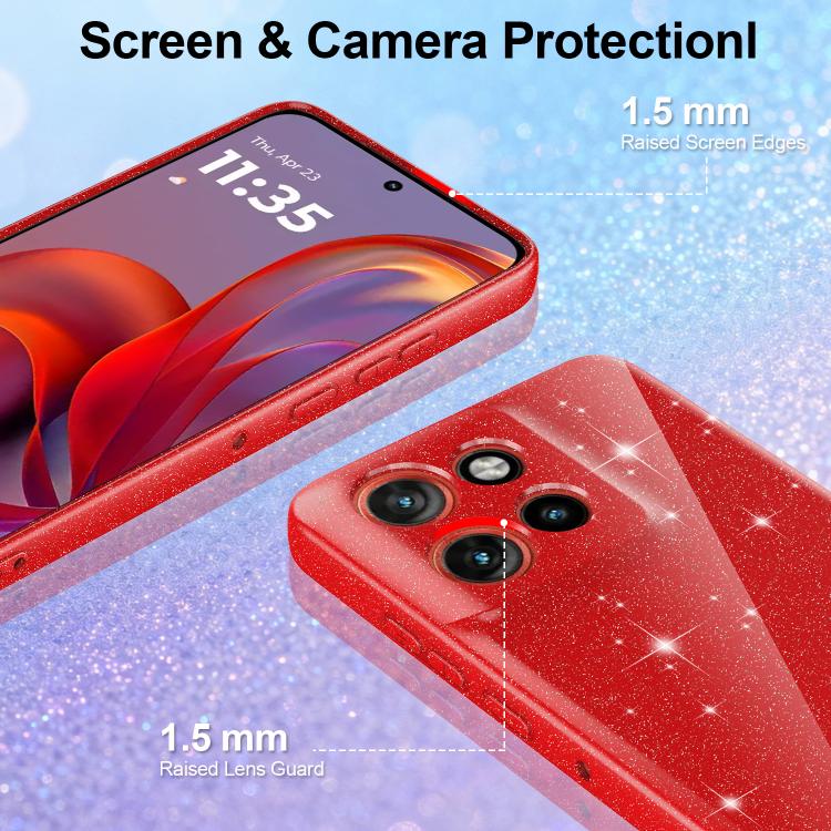 For Motorola Edge 60 Neo / 50 Neo 5G Fine Hole Glossy Glitter Magnetic TPU Phone Case with Same Color Hand Strap