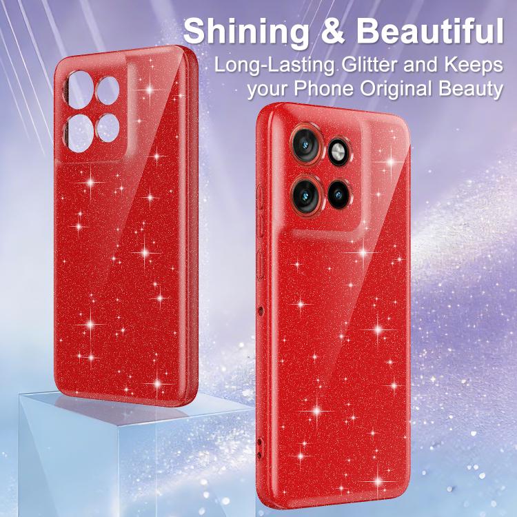 For Motorola Edge 60 Neo / 50 Neo 5G Fine Hole Glossy Glitter Magnetic TPU Phone Case with Same Color Hand Strap