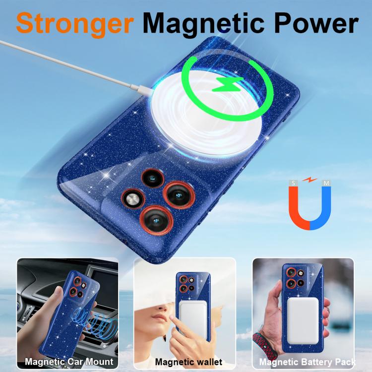For Motorola Edge 60 Neo / 50 Neo 5G Fine Hole Glossy Glitter Magnetic TPU Phone Case with Same Color Hand Strap