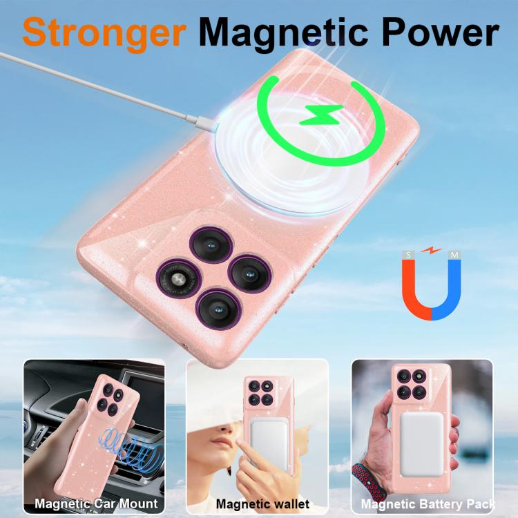 For Motorola Edge 60 Pro 5G Fine Hole Glossy Glitter Magnetic TPU Phone Case with Same Color Hand Strap