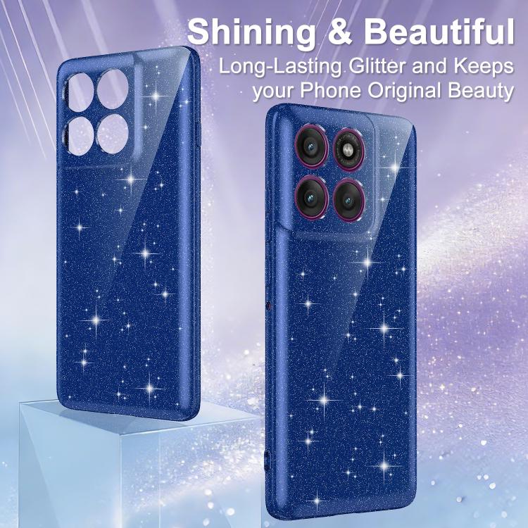 For Motorola Edge 60 Pro 5G Fine Hole Glossy Glitter Magnetic TPU Phone Case with Same Color Hand Strap