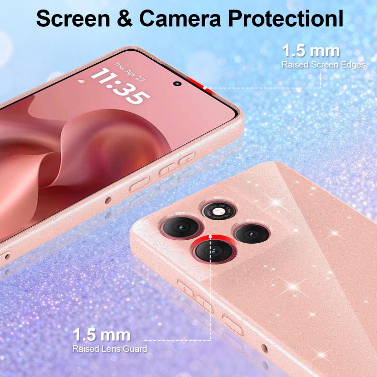 For Motorola Moto G86 / G100 Pro 5G Fine Hole Glossy Glitter Magnetic TPU Phone Case with Same Color Hand Strap