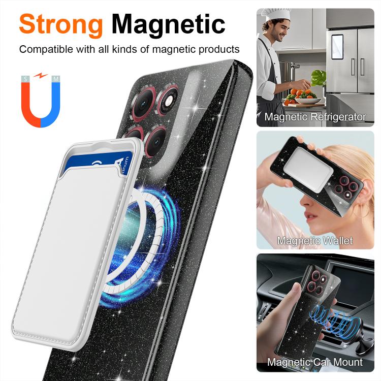 For Motorola Moto G86 / G100 Pro 5G Fine Hole Glossy Glitter Magnetic TPU Phone Case with Same Color Hand Strap