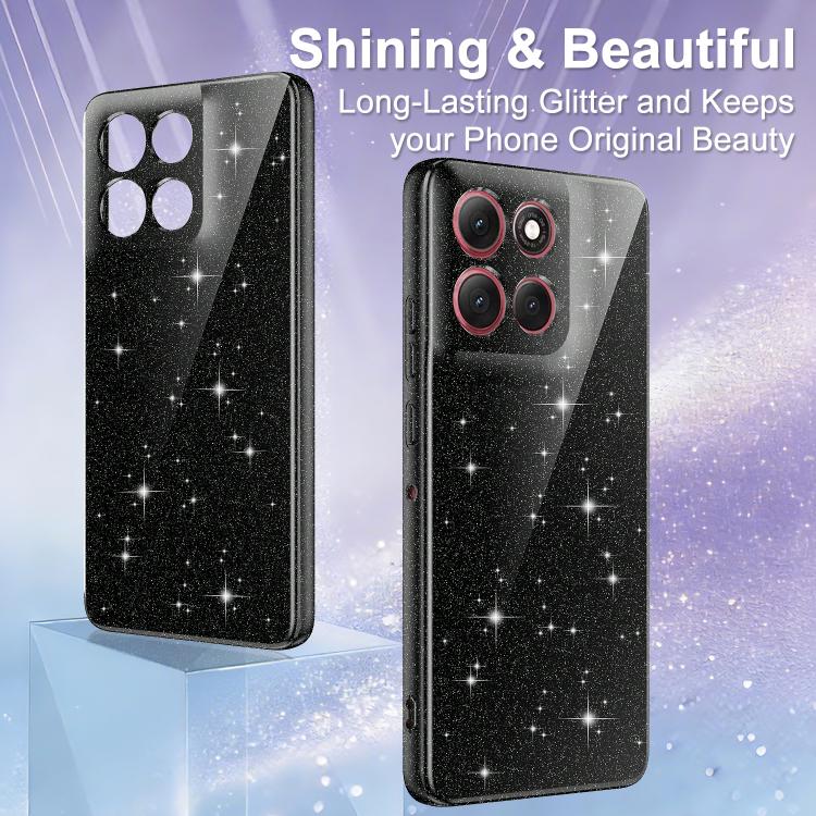 For Motorola Moto G86 / G100 Pro 5G Fine Hole Glossy Glitter Magnetic TPU Phone Case with Same Color Hand Strap