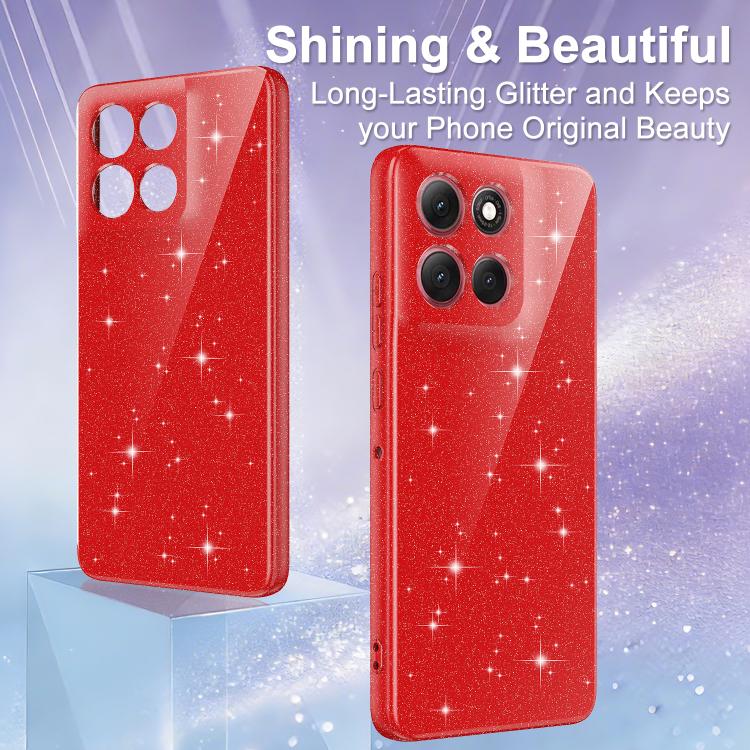 For Motorola Moto G86 / G100 Pro 5G Fine Hole Glossy Glitter Magnetic TPU Phone Case with Same Color Hand Strap