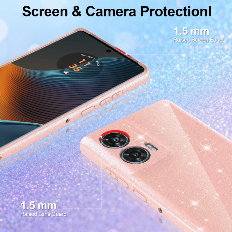 For Motorola Edge 50 Fusion / Moto G96 5G Fine Hole Glossy Glitter Magnetic TPU Phone Case with Same Color Hand Strap