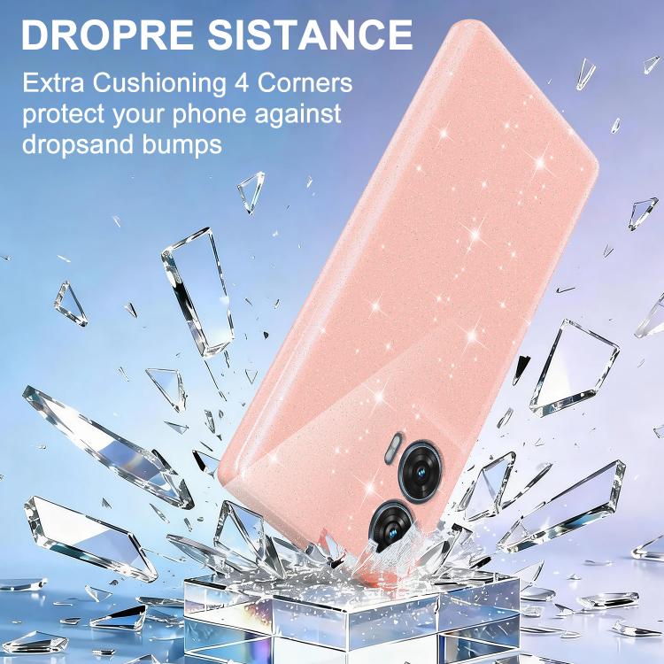 For Motorola Edge 50 Fusion / Moto G96 5G Fine Hole Glossy Glitter Magnetic TPU Phone Case with Same Color Hand Strap