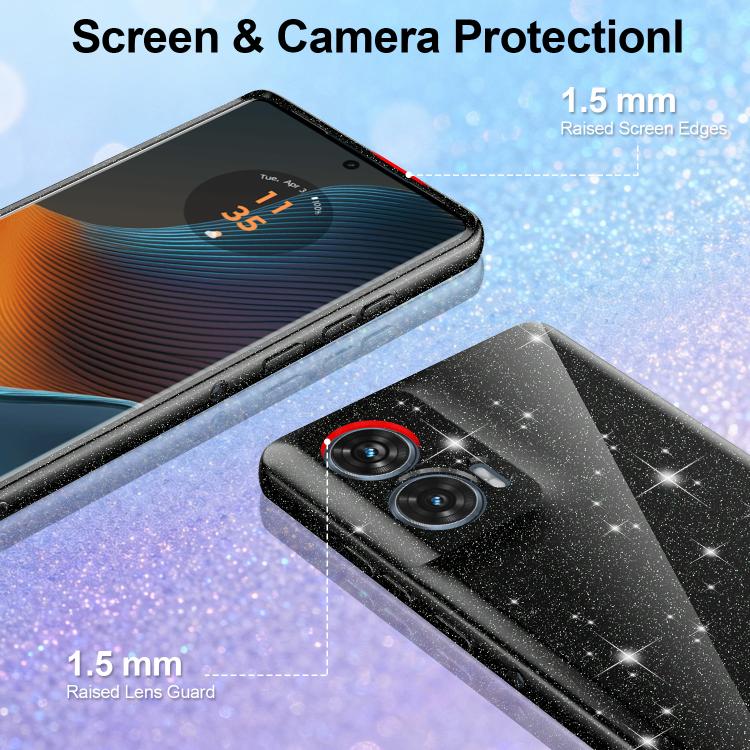 For Motorola Edge 50 Fusion / Moto G96 5G Fine Hole Glossy Glitter Magnetic TPU Phone Case with Same Color Hand Strap