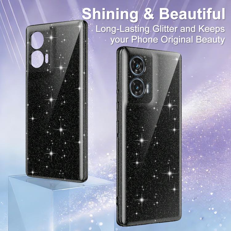 For Motorola Edge 50 Fusion / Moto G96 5G Fine Hole Glossy Glitter Magnetic TPU Phone Case with Same Color Hand Strap