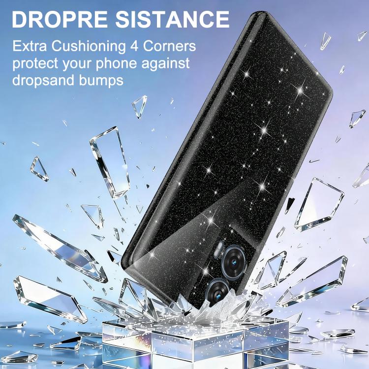 For Motorola Edge 50 Fusion / Moto G96 5G Fine Hole Glossy Glitter Magnetic TPU Phone Case with Same Color Hand Strap