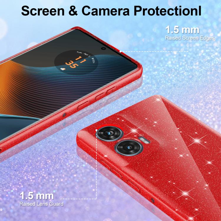 For Motorola Edge 50 Fusion / Moto G96 5G Fine Hole Glossy Glitter Magnetic TPU Phone Case with Same Color Hand Strap