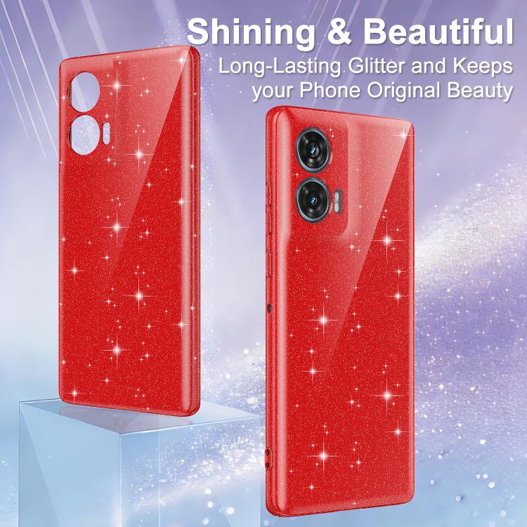 For Motorola Edge 50 Fusion / Moto G96 5G Fine Hole Glossy Glitter Magnetic TPU Phone Case with Same Color Hand Strap
