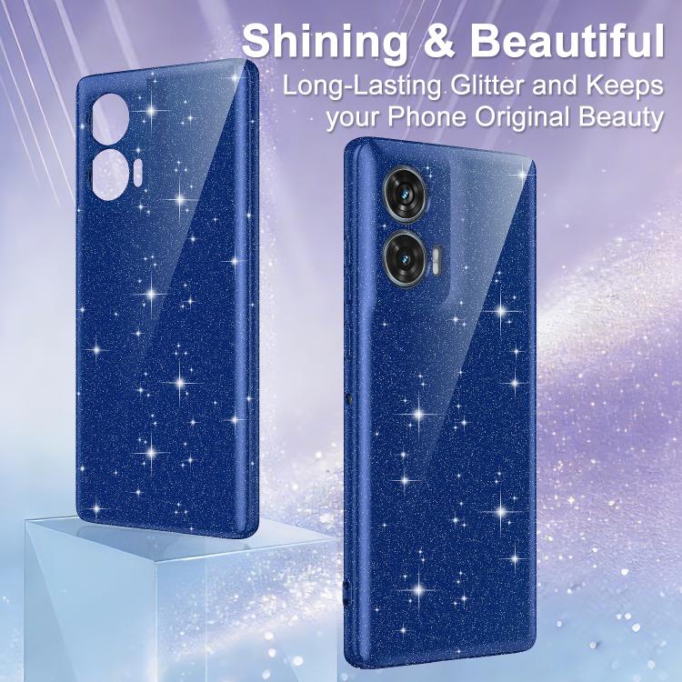 For Motorola Edge 50 Fusion / Moto G96 5G Fine Hole Glossy Glitter Magnetic TPU Phone Case with Same Color Hand Strap