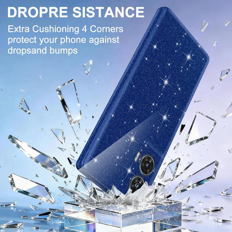 For Motorola Edge 50 Fusion / Moto G96 5G Fine Hole Glossy Glitter Magnetic TPU Phone Case with Same Color Hand Strap