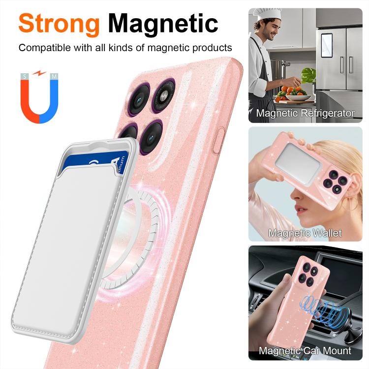 For Motorola Moto G67 Power / G57 / G57 Power Fine Hole Glossy Glitter Magnetic TPU Phone Case with Same Color Hand Strap