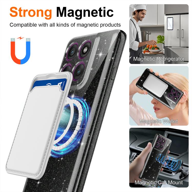 For Motorola Moto G67 Power / G57 / G57 Power Fine Hole Glossy Glitter Magnetic TPU Phone Case with Same Color Hand Strap